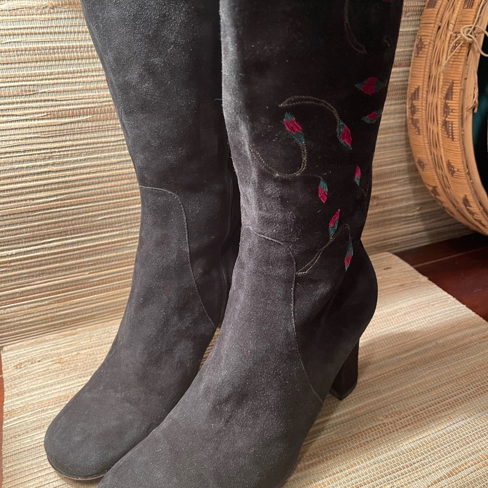 Black Suede Knee High Boots Vero Cuoio Italy Woman’s SZ 10